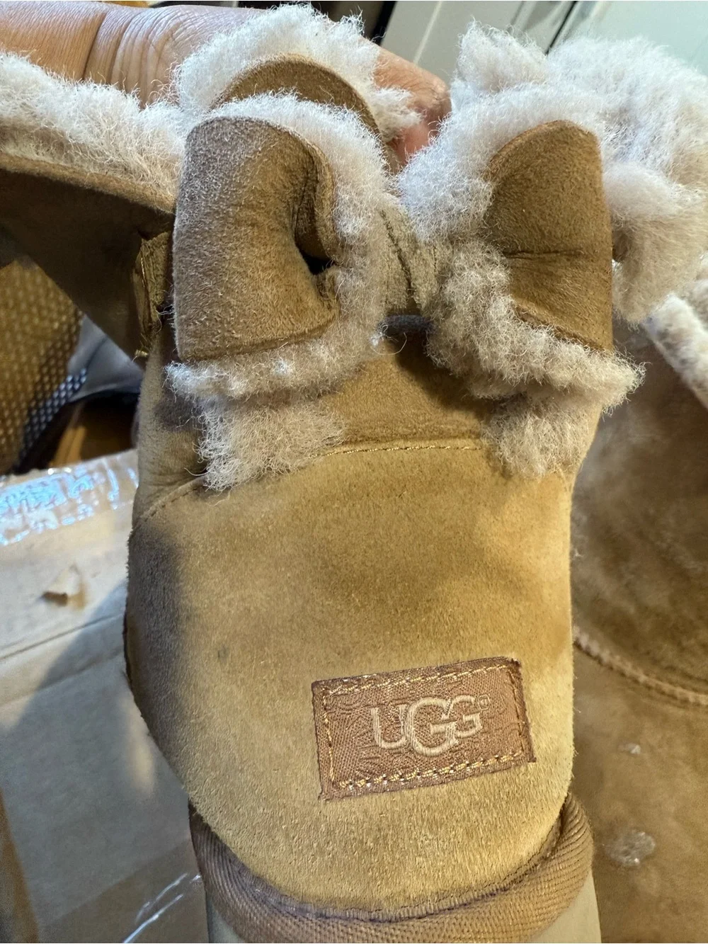 UGG Short Chestnut Suede Shearling Boots